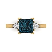 Clara Pucci 2.37ct Princess Trillion cut 3 stone Solitaire Natural London Blue Topaz gemstone designer Modern Ring 14k Yellow Gold