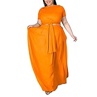 Womens Sexy Plus Size 2 Piece Dress Outfits Short Sleeve Bandage Wrap Empire Crop Tops and Skirt Sets
