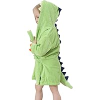 Little Boy Girl Cotton Towel Bathrobe Cartoon Dinosaur Hooded Bath Robe 1-6Y
