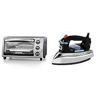 BLACK+DECKER 4-Slice Toaster Oven, TO1313SBD, Even Toast, 4 Cooking Functions Bake, Broil, Toast & The Classic Iron, F67E-T, Aluminum Soleplate, Steam or Dry Ironing
