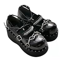 Women's Platform Mary Janes Heart Cat Buckle Rivets Ankle Lolita Gothic Princess Platform Pumps Patent Leather Thorn Vintage Traditional Embroidery Upper Dress Shoes