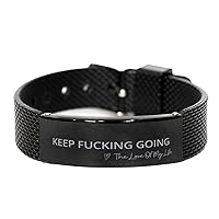 Black Shark Mesh Bracelet Gifts From The Love Of My Life - Keep Going - Motivational Christmas Birthday Gifts For Family Him Her, Engraved Bracelet