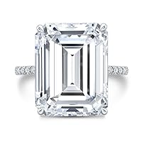 Kiara Gems 10 CT Emerald Colorless Moissanite Engagement Ring for Women/Her, Wedding Bridal Ring Set Sterling Silver Solid Gold Diamond Solitaire 4-Prong Set Ring