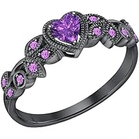 ANGEL SALES 2.50 Ctw Heart Cut Purple Amethyst Engagement Ring For Women's & Girl's 14K Black Gold Finish