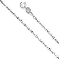 The World Jewelry Center 14k Real Yellow OR White Gold Solid 1mm Singapore Chain Necklace with Spring Ring Clasp