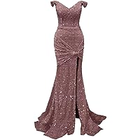Off Shoulder Mermaid Prom Dresses 2024 Sequin Bodycon Dresses for Women 2024 with Slit