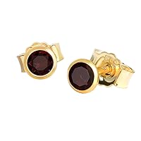 NKlaus Pair of Stud Earrings Real Garnet Red Yellow Gold 585 14 Carat Gold Small Earrings