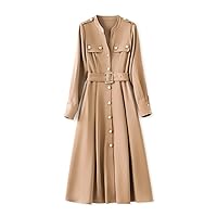Professional Commuter Waist Trendy Slimming and Meat Covering Dress Women's Spring (Color : E, Size : L)