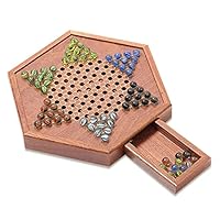 Chinese Checkers Chess Set Wooden Chinese Checkers Set with Storage Drawer Children Adults Chess Board Game