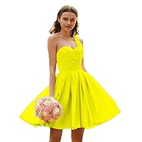 Women's One Shoulder Lace Applique Bridesmaid Dresses Satin Homecoming Prom Party Dress
