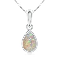 Ethiopian Opal Pears Solitaire Pendant With Chain | Sterling Silver 925 With Rhodium Plated | Solitaire Pendant For Girls And Woman's.