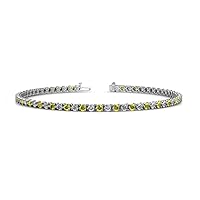 Yellow & White Natural Diamond 2 5/8 ctw 3-Prong Women Eternity Tennis Bracelet 14K White Gold