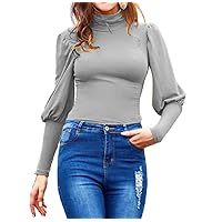 Plus Size Women's Long Puff Sleeve High Neck Slim Fit Party Blouse Top