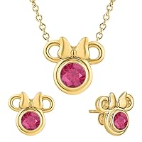 Cute Mini Mouse 14k Yellow Gold Over .925 Sterling Silver Gemstone Earring Pendant Set For Girl's