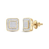 10kt Yellow Gold Mens Round Diamond Square Earrings 1/4 Cttw