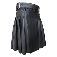Mens Scottish Punk Skirt Pleated PU Leather Kilt Utility Traditional Scottish Tartans Solid Color Vintage Costume Kilts