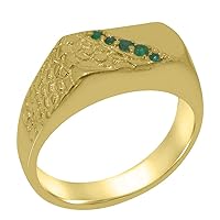 LBG 18k Yellow Gold Natural Emerald Mens band Ring - Sizes 6 to 12 Available