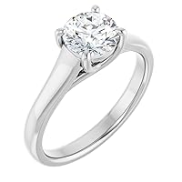 Lab-Grown Round-Shaped Diamond Sterling Silver Tarnish Resistant 4-Prong Trellis Setting Classic Solitaire Engagement Ring