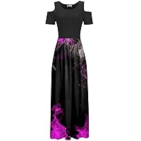 Summer Dresses for Women 2023 Scallop Edges Surplice Neck Bubble Sleeve Sundress Split Hem Bodycon Maxi Dresses