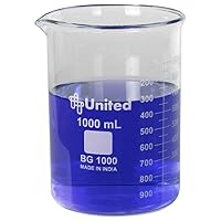 United Scientific™ 1000mL (1L) Beaker, Low Form Griffin, Boro. 3.3 Glass, Double Scale, Graduated