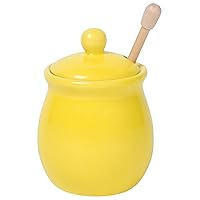 Now Designs Honey Pot with Wood Honey Dipper, Lemon Yellow