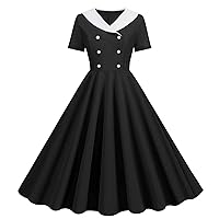 1950s Dresses for Women Clashing Fashion V-Neck Double-Breasted Slim and Thin Retro Hem Dress