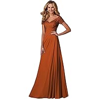 Mother of The Bride Dresses Long Laces Appliques V-Neck Cap Sleeve Pleat Formal Evening Gowns