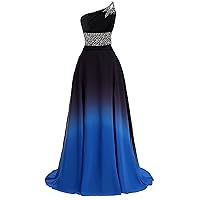 Ombre Chiffon Prom Evening Dresses for Women One Shoulder Long Bridesmaid Dress Formal Gown