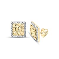 10K Yellow Gold Mens Diamond Nugget Square Earrings 1/6 Ctw.