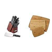 Farberware Forged Triple Rivet 21-Piece Knife Set with Built-In Sharpener and 3-Piece Bamboo Cutting Board Set