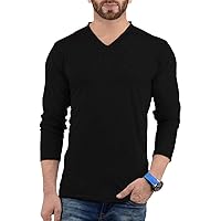 Plain Long Sleeve Shirt Men - Grey & Black Soft Comfortable V Neck Full Sleeves Fashion Tees for Men
