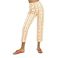 Free People Womens Yellow Cotton Blend Zippered Cropped Plaid Cropped Pants 6