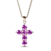 0.99 ctw Natural Round Amethyst Cross Pendant 14K Gold. Included 18 inches 14K Gold Chain.