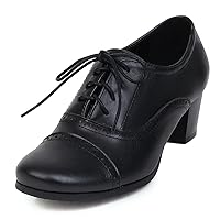 Oxfords Wingtip Lace up Mid Heel Pumps Block Heel Vintage Chunky Heel Round Toe Women's Shoes
