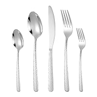 Hammered Silverware Set for 10 Stainless Steel Flatware Cutlery Set,Premium Eating Utensils Sets Knife Fork Spoon for Home Kitchen Restaurant 50-Piece Modern Design & Mirror Polished