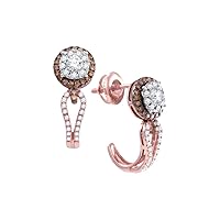 The Diamond Deal 14kt Rose Gold Womens Round Diamond J Half Hoop Cluster Earrings 3/4 Cttw