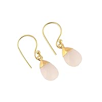 Guntaas Gems Adorable White Chalcedony Teardrop Shape Faceted Brass Gold Plated Drop & Dangle Earrings For Women Girls