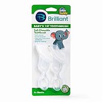 Brilliant Oral Care Baby’s First Toothbrush, Smooth Silicone Bristles Gently Clean Tender Teeth and Gums, for Ages 4+ Months, Clear, 2 Pack
