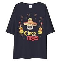 Cinco De Mayo Mexican Skull Guitar Sombrero Sticker Oversize Tee