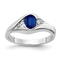 Solid 14k White Gold 6x4mm Oval Sapphire Blue September Gemstone VS Diamond Engagement Ring (.058 cttw.)