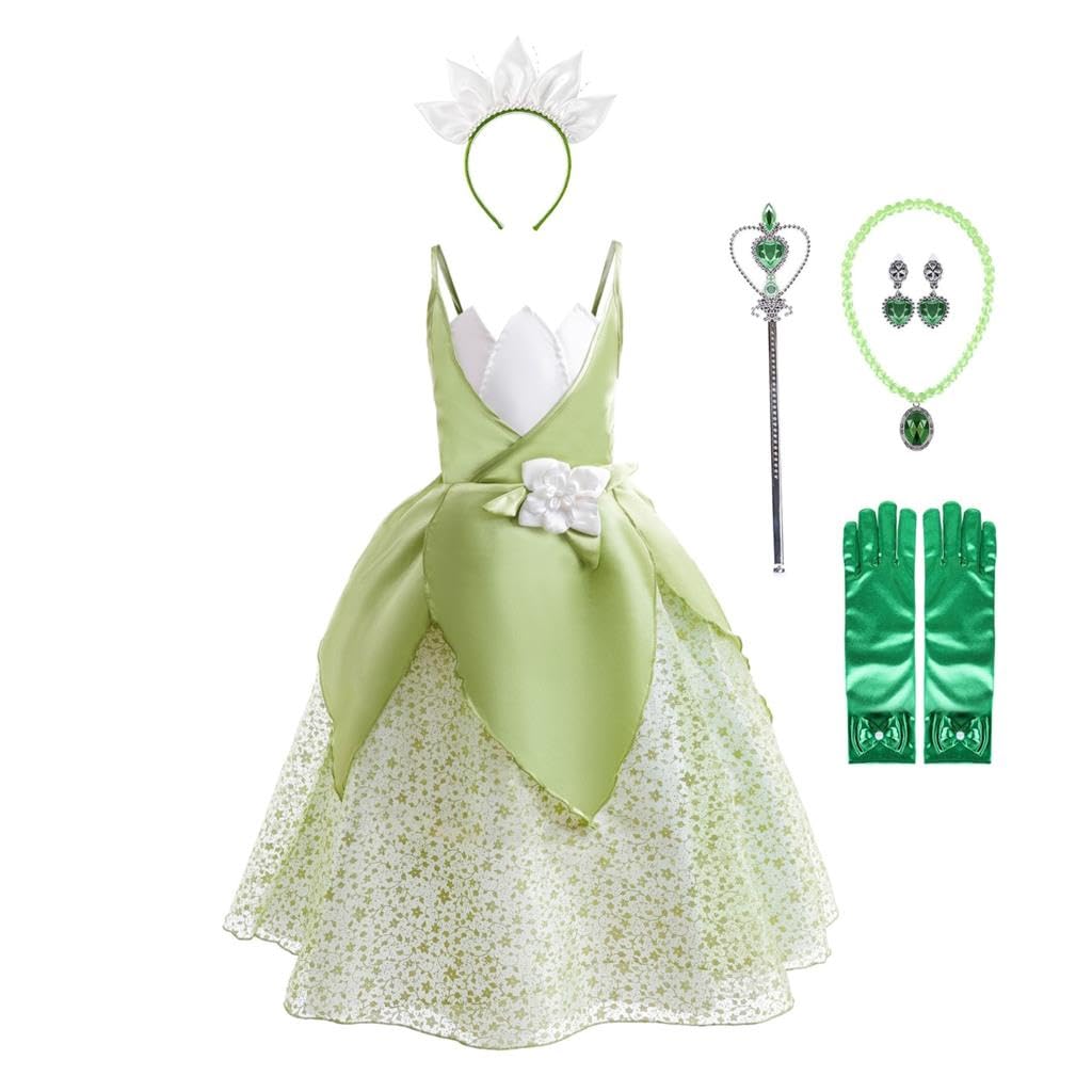 Dressy Daisy Little Girls Frog Princess Fancy Dress Up Birthday Party Halloween Costume with Accessories, Green