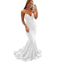 Women's Mermaid Elegant Strapless Long Prom Dress 2023 V Neck Glitter Sequins Formal Party Dress with High Split