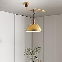 Industrial Pendant Light Fixture, Swing Arm Hanging Light, Adjustable Dome Ceiling Pendant Light for Dining Room Living Room in Brass