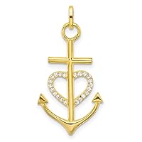 925 Sterling Silver Gold tone Religious Faith Cross CZ Love Heart Nautical Ship Mariner Anchor Pendant Necklace Measures 27.6x15.94mm Wide 1.87mm Thick Jewelry for Women