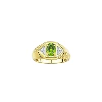 Rylos Men's Yellow Gold Plated Silver Classic Designer Ring - 7X5MM Oval Gemstone & Sparkling Diamond - Birthstone Rings for Men - Available in Sizes 8 to 14