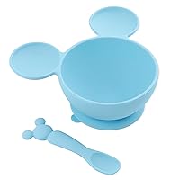 Bumkins Disney Baby Bowl, Silicone Feeding Set with Suction for Baby and Toddler, Includes Spoon and Lid, Essentials for Baby Led Weaning,for Babies 4 Months, Mickey Mouse Light Blue