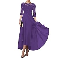 A-Line Elegant Mother of The Bride Dress Jewel Neck Asymmetrical Tea Length Half Sleeve Wedding Guest Dress 2024