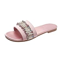 Womens Sandals Ladies Fashion Outer Wear Large Size Rhinestone Furry Slippers