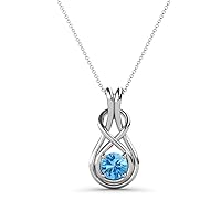 Round Blue Topaz 1/5 ct Womens Solitaire Infinity Love Knot Pendant Necklace 16 Inches 925 Sterling Silver Chain