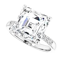 Moissanite Halo Engagement Ring, 6 CT Stones, Asscher Cut, Colorless, Sterling Silver, Gift Box